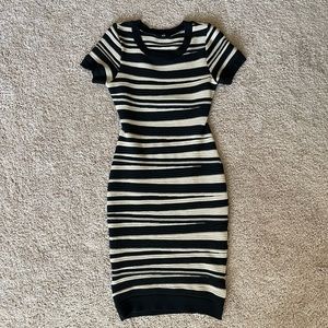 Black and Tan striped Bodycon sweater dress with back cutout